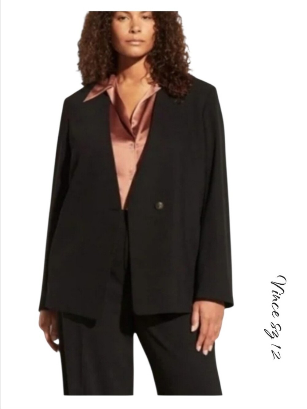 Vince Black Collarless Crepe Suit Blazer Jacket Minimalist Size 12